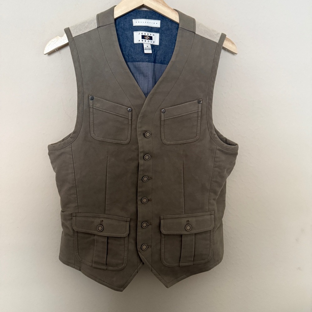 Joseph Abboud Multipocketed Utility Vest Cotton Faux Suede Gray Size Mens Small